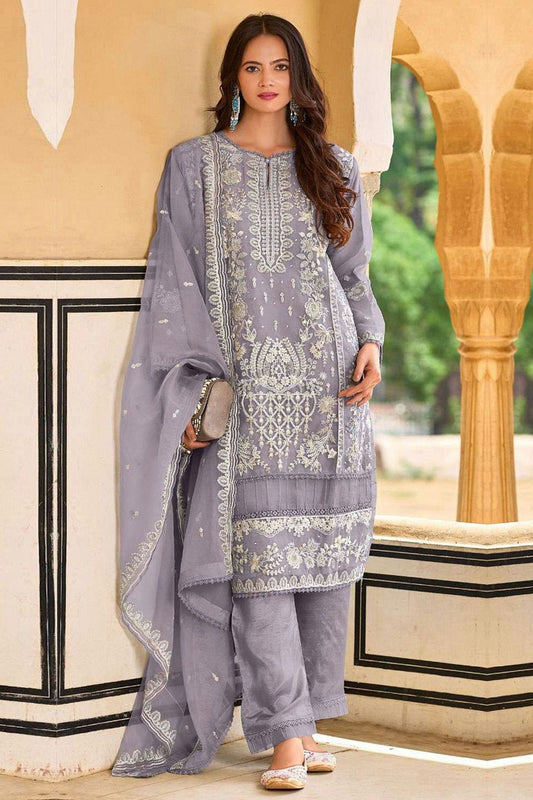 Lavender Colour Organza Semi Stitched Pakistani Suit