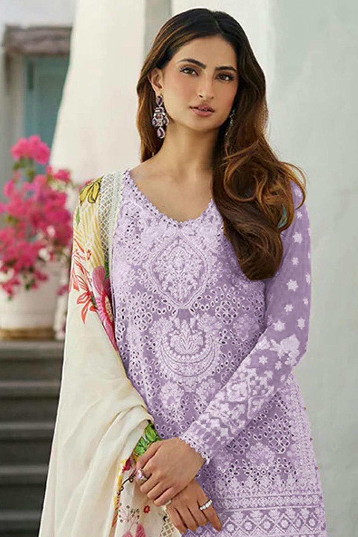 Lavender Colour Rayon and Cotton Pakistani Suit