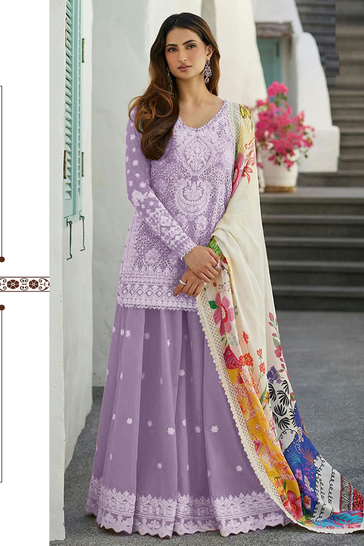 Lavender Colour Rayon and Cotton Pakistani Suit