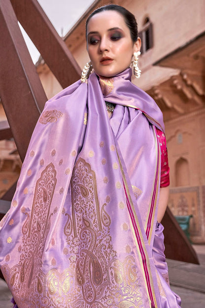 Lavender Colour Satin Silk Saree