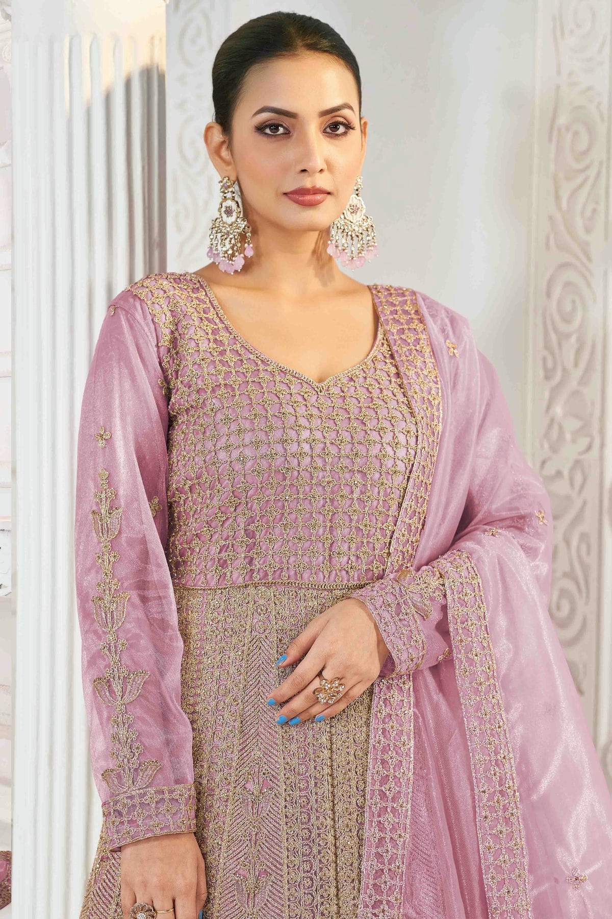 Lavender Colour Semi Stitched Butterfly twill Net Anarkali Suit VSSM1140716