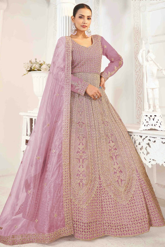 Lavender Colour Semi Stitched Butterfly twill Net Anarkali Suit VSSM1140716