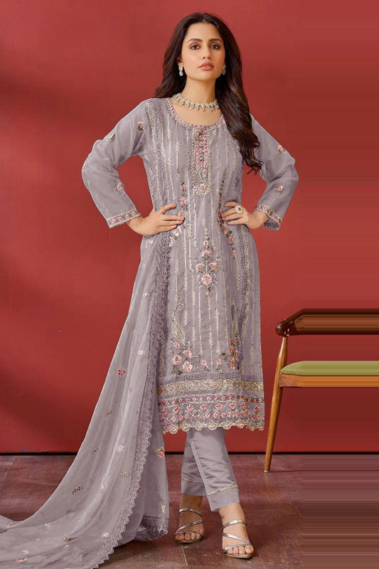 Lavender Colour Semi Stitched Faux Georgette Pakistani Suit