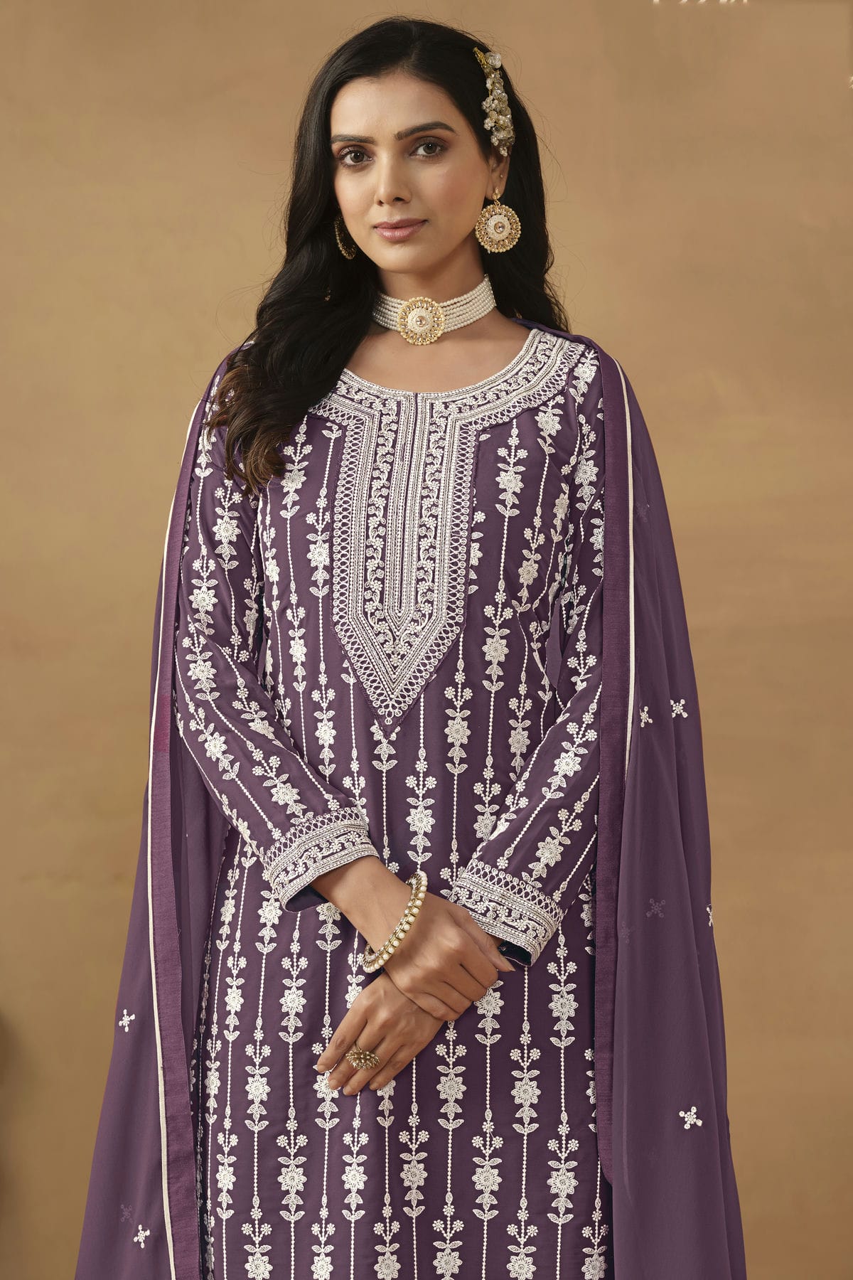 Lavender Colour Semi Stitched Faux Georgette Sharara Suit