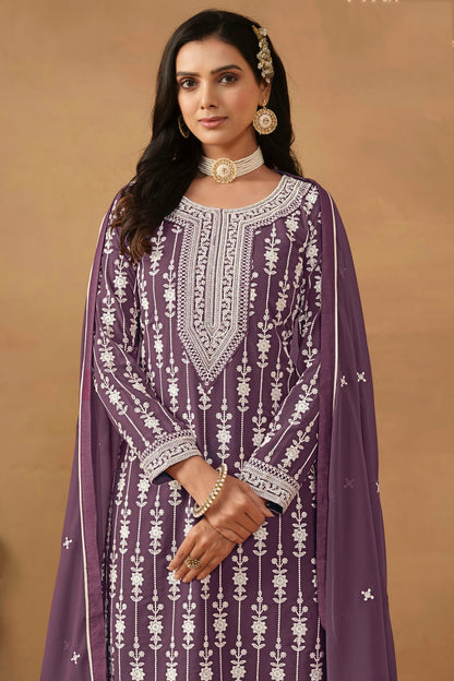 Lavender Colour Semi Stitched Faux Georgette Sharara Suit