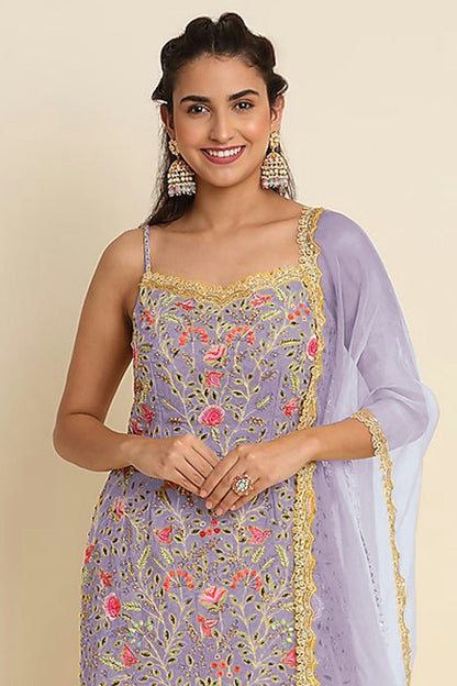 Lavender Colour Semi Stitched Faux Georgette Sharara Suit