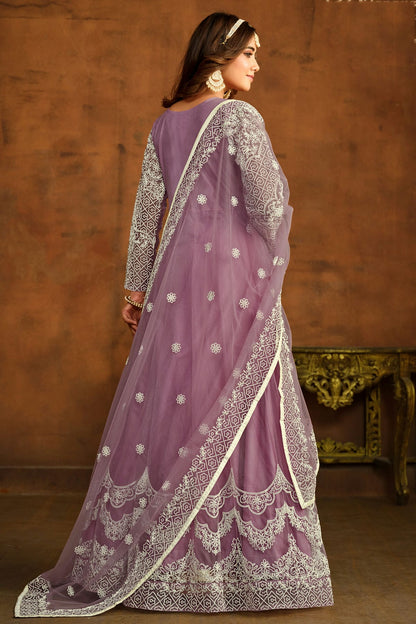 Lavender Colour Semi Stitched Net Anarkali Suit