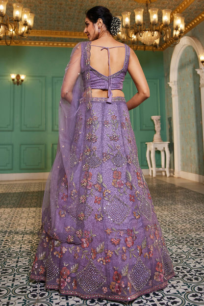 Lavender Colour Semi Stitched Net Lehenga Choli VSLC1112531