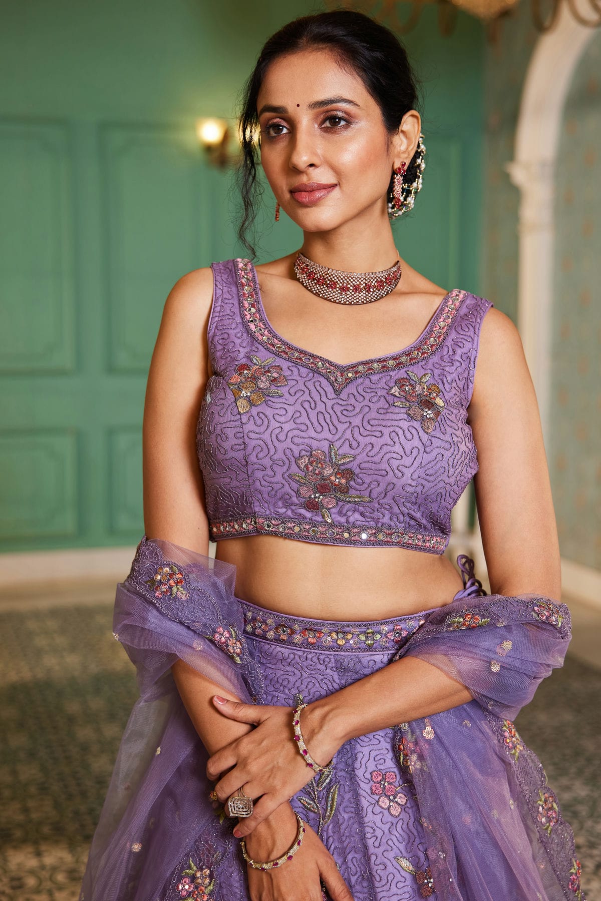 Lavender Colour Semi Stitched Net Lehenga Choli VSLC1112531