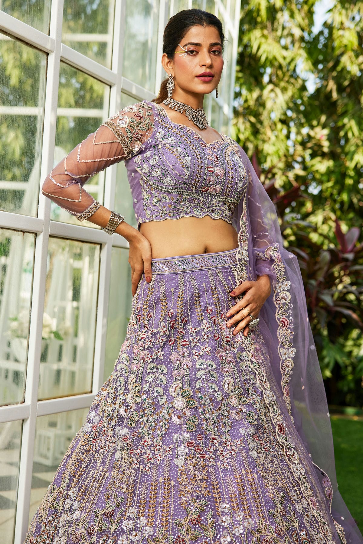 Lavender Colour Semi Stitched Net Lehenga Choli VSLC1112549