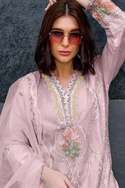 Lavender Colour Semi Stitched Organza Pakistani Suit