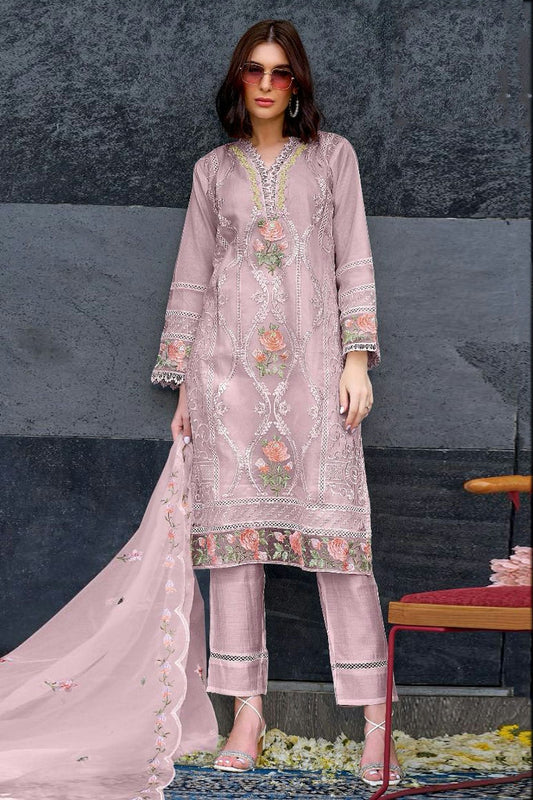 Lavender Colour Semi Stitched Organza Pakistani Suit