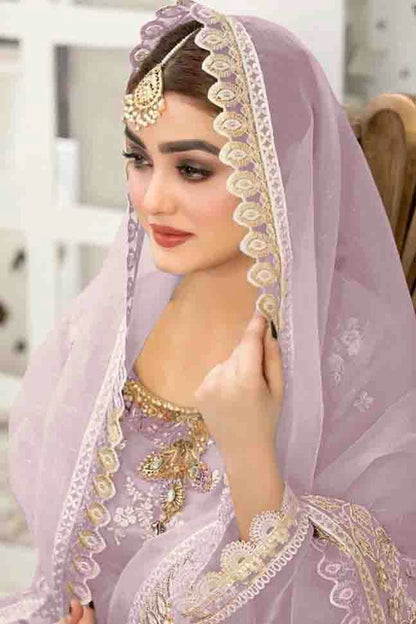 Lavender Colour Semi Stitched Organza Pakistani Suit VSSM1140658