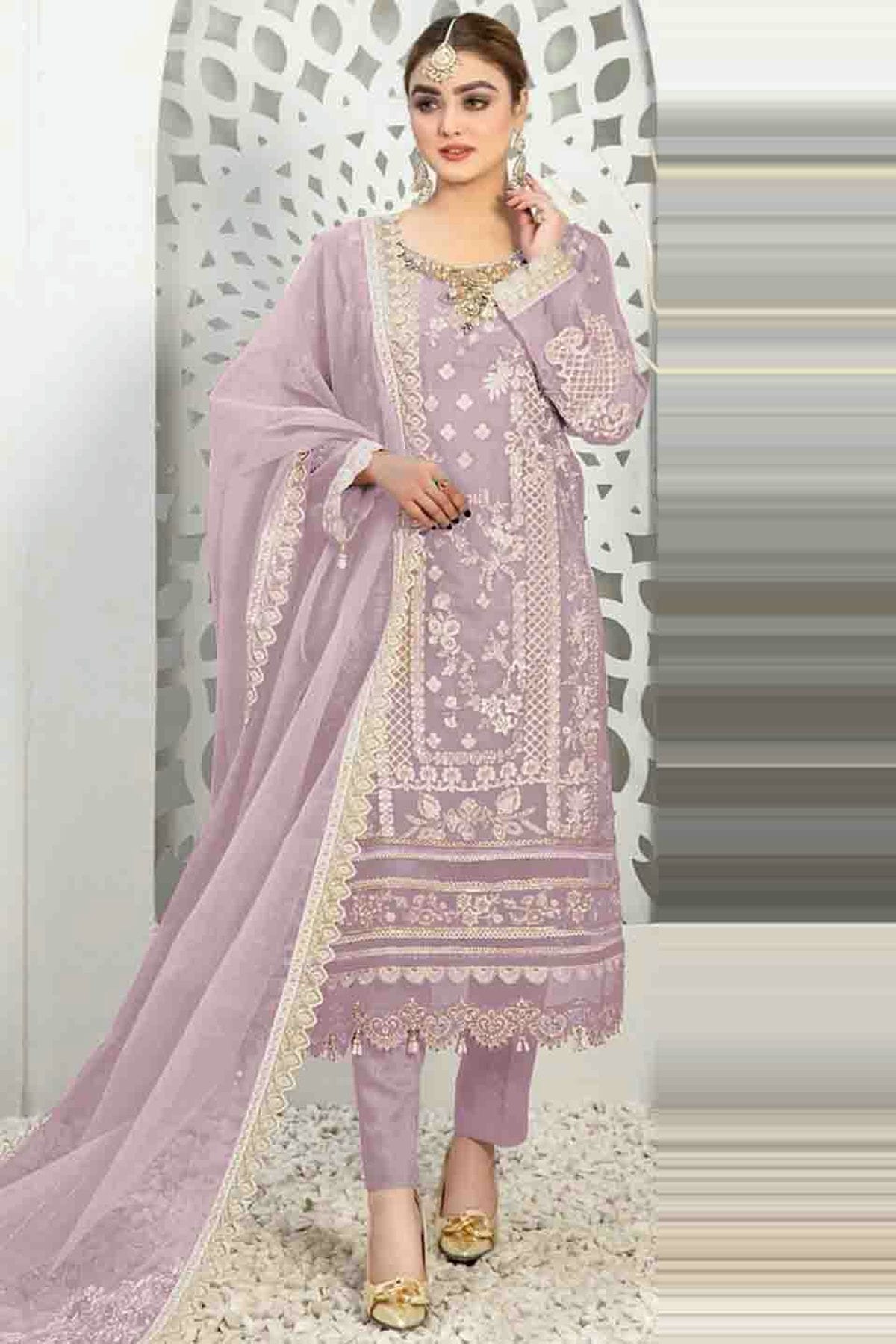 Lavender Colour Semi Stitched Organza Pakistani Suit VSSM1140658