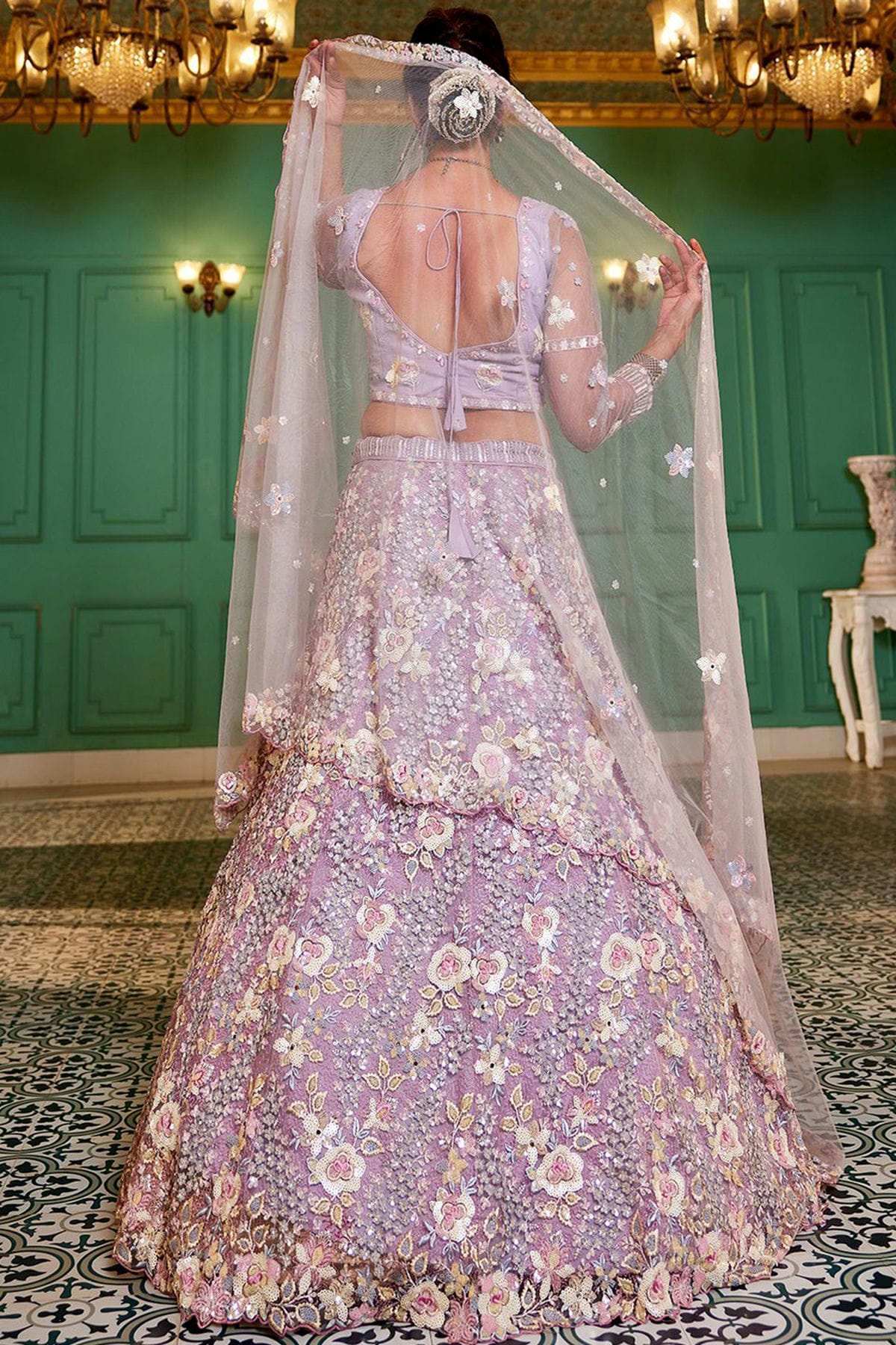 Lavender Colour Semi Stitched Satin Lehenga Choli VSLC1112560