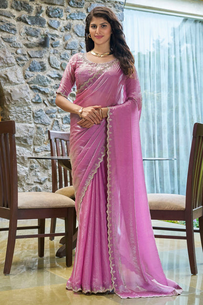 Lavender Colour Silk Designer Saree