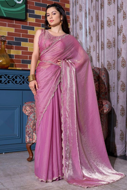 Lavender Colour Silk Designer Saree