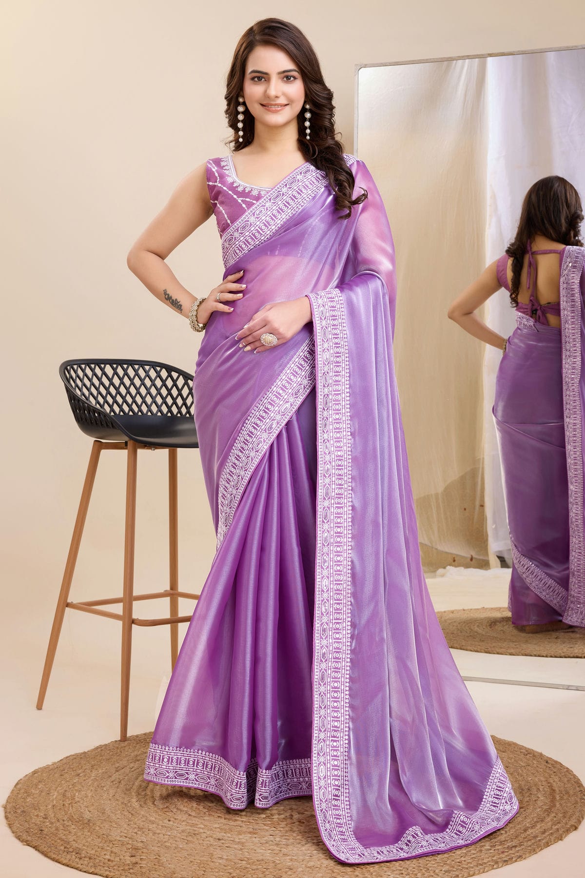 Lavender Colour Silk Saree