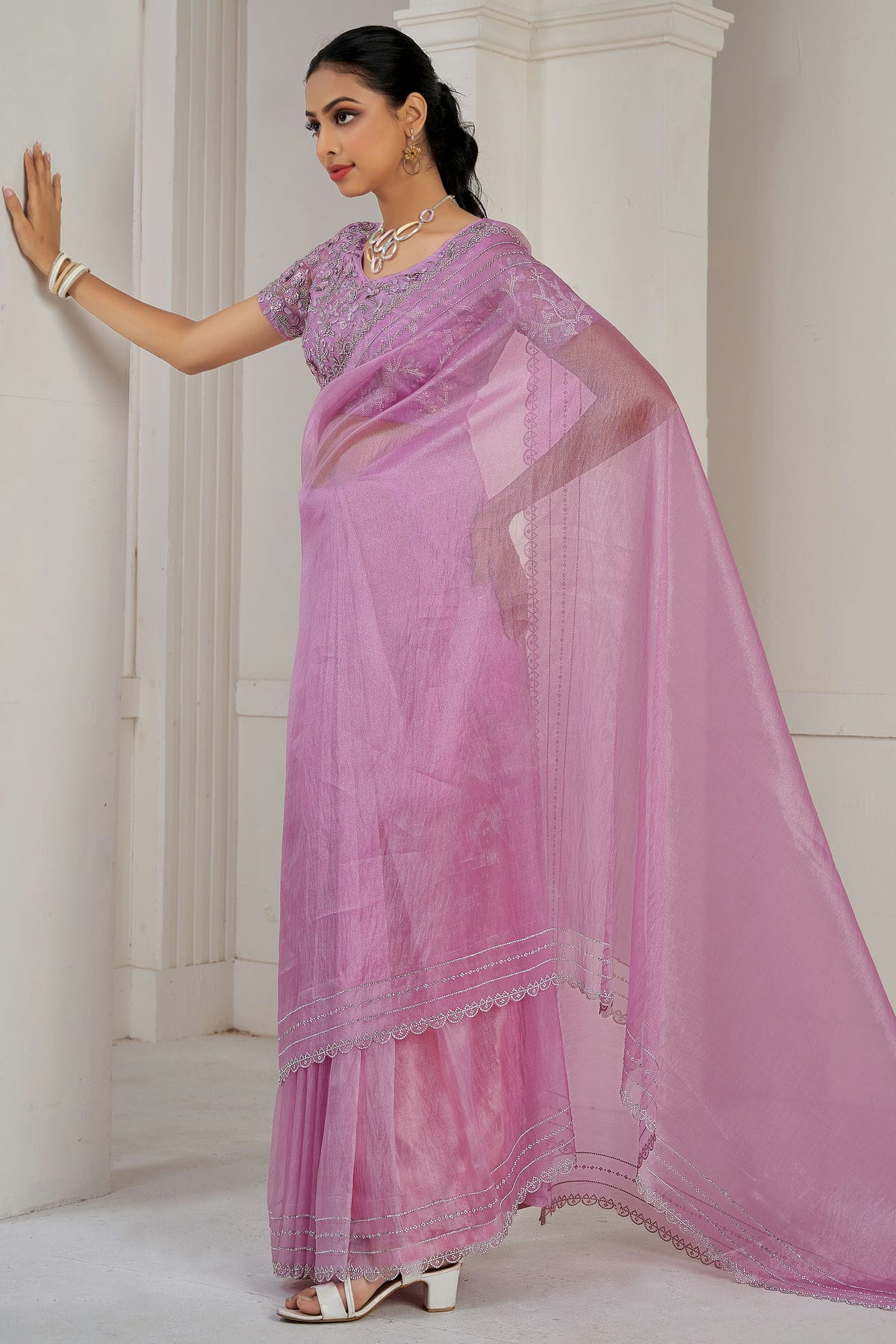 Lavender Colour Soft Organza Designer Saree