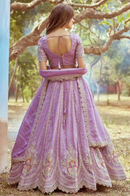 Lavender Colour Tissue Embroidery Lehenga Choli VSLC1111388