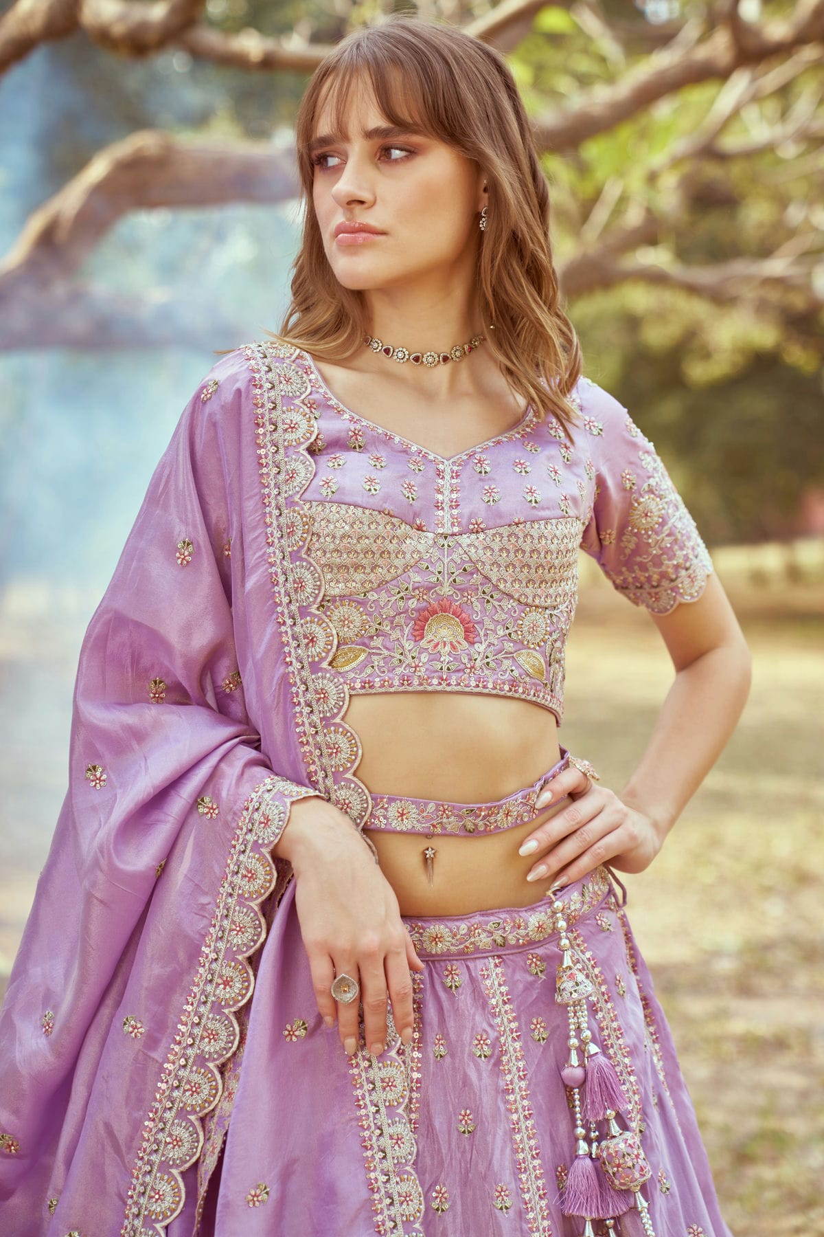 Lavender Colour Tissue Embroidery Lehenga Choli VSLC1111388