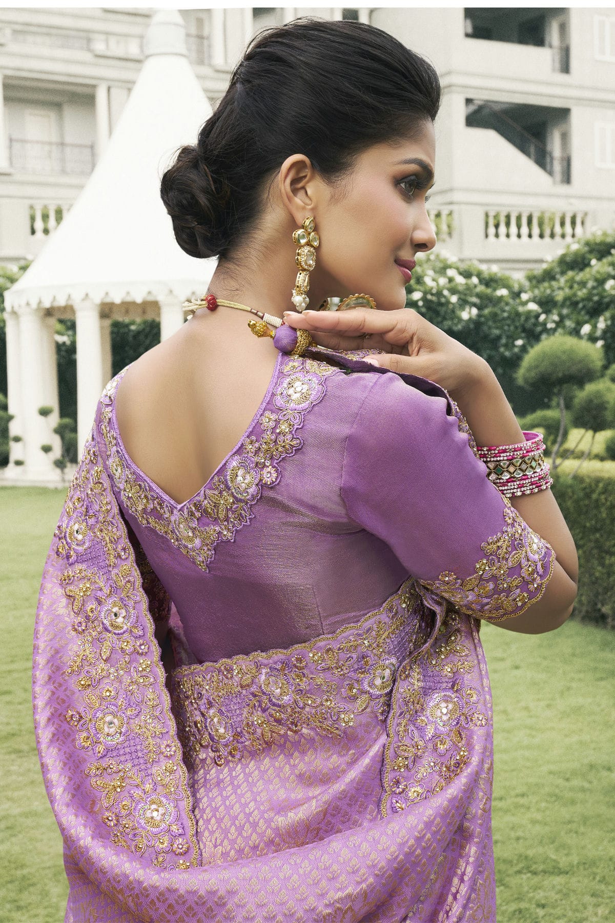 Lavender Colour Tissue Silk Designer Saree