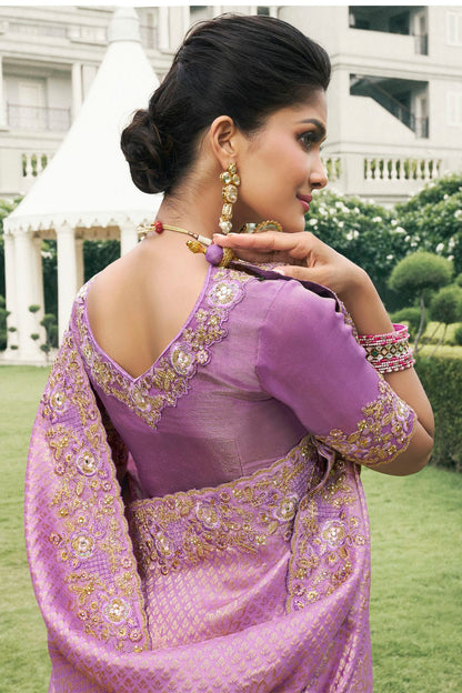 Lavender Colour Tissue Silk Designer Saree