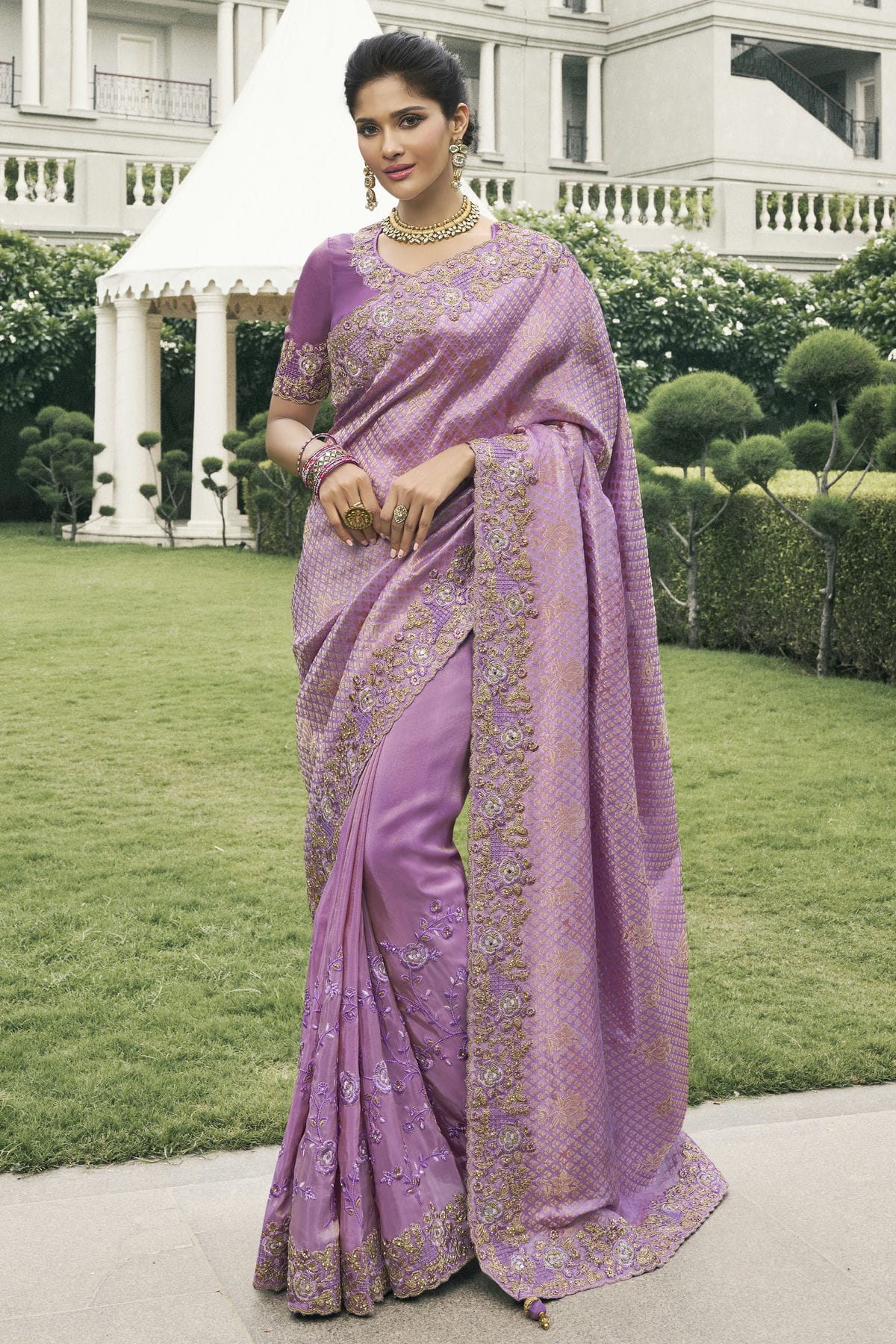 Lavender Colour Tissue Silk Designer Saree