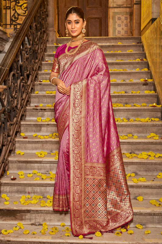 Lavender Colour Woven Work Banarasi Silk Saree