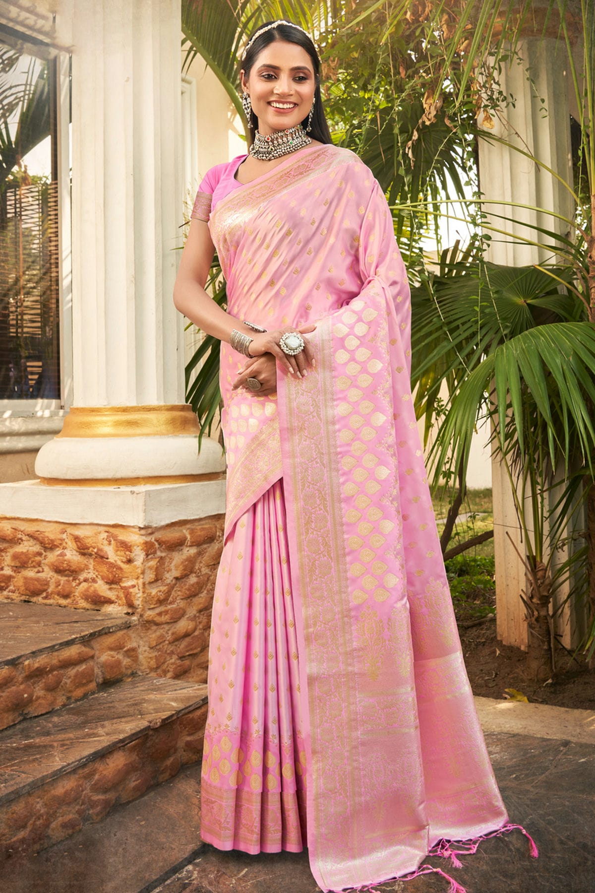 Lavender Colour Woven Work Silk Saree