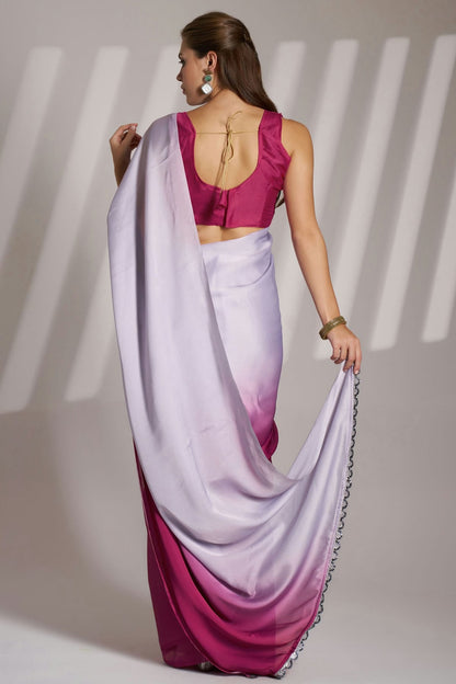 Lavender and Pink Colour Chinon Saree VSSD1112726