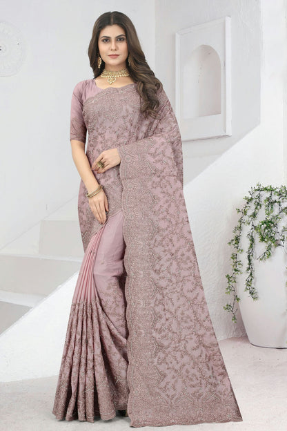 Lavender Colour Chinon Saree