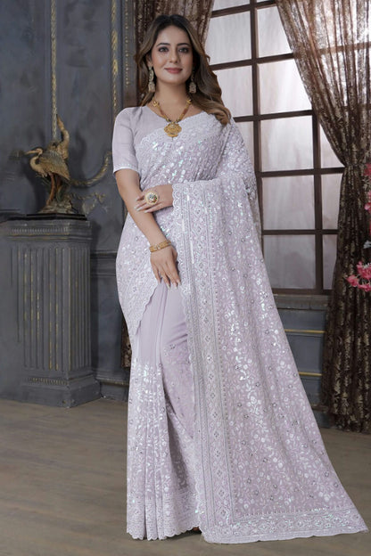 Lavender Colour Georgette Saree