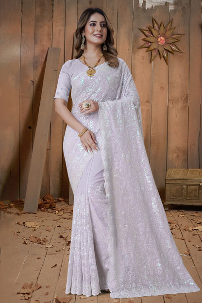 Lavender Colour Georgette Saree