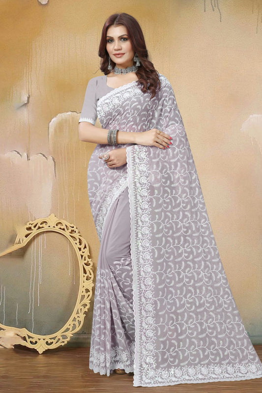 Lavender Colour Georgette Saree