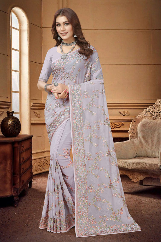 Lavender Colour Georgette Saree