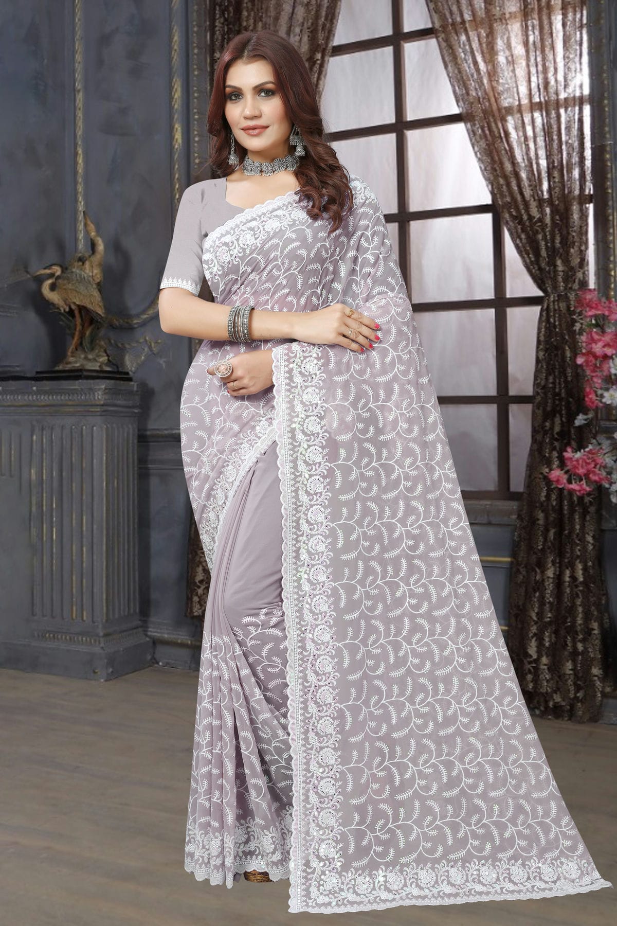 Lavender Colour Georgette Saree