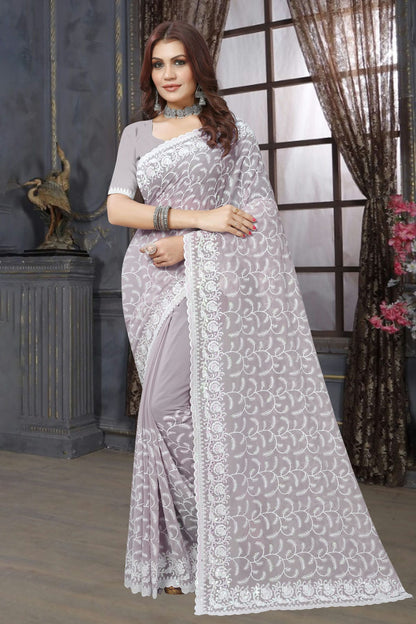 Lavender Colour Georgette Saree