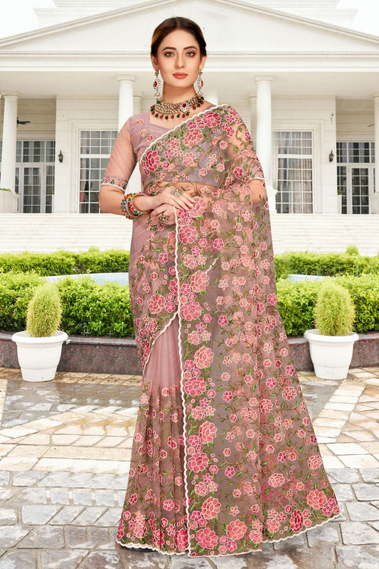 Lavender Colour Net Saree