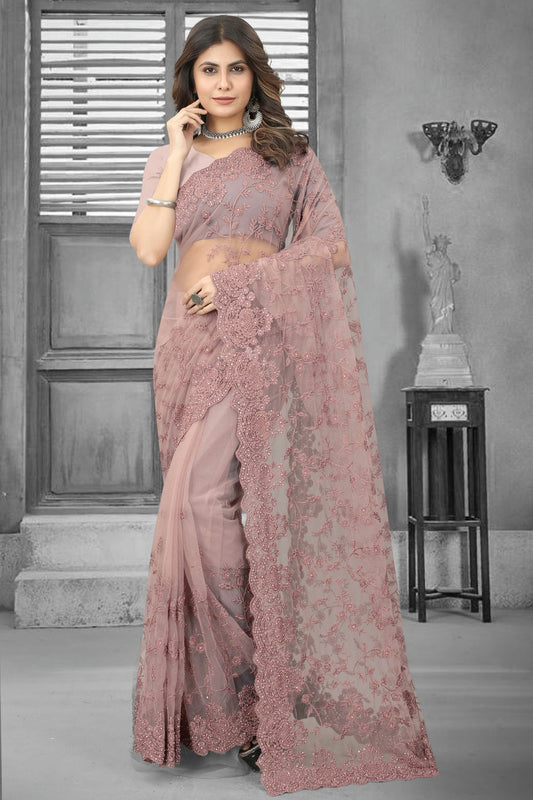 Lavender Colour Net Saree