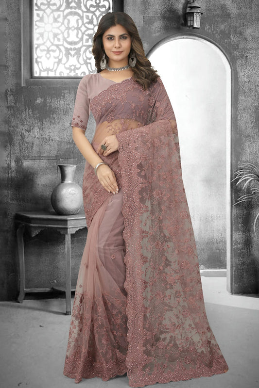 Lavender Colour Net Saree