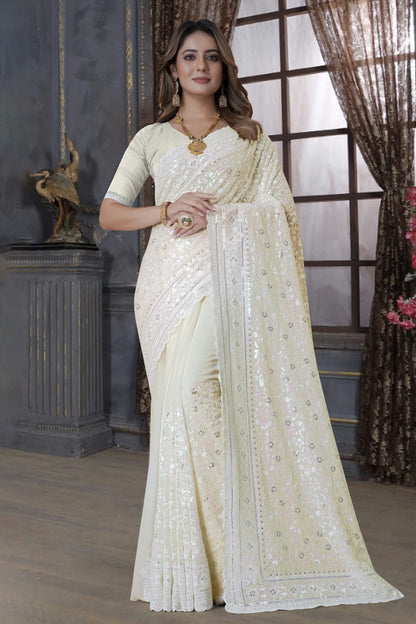 Lemon Yellow Colour Georgette Saree