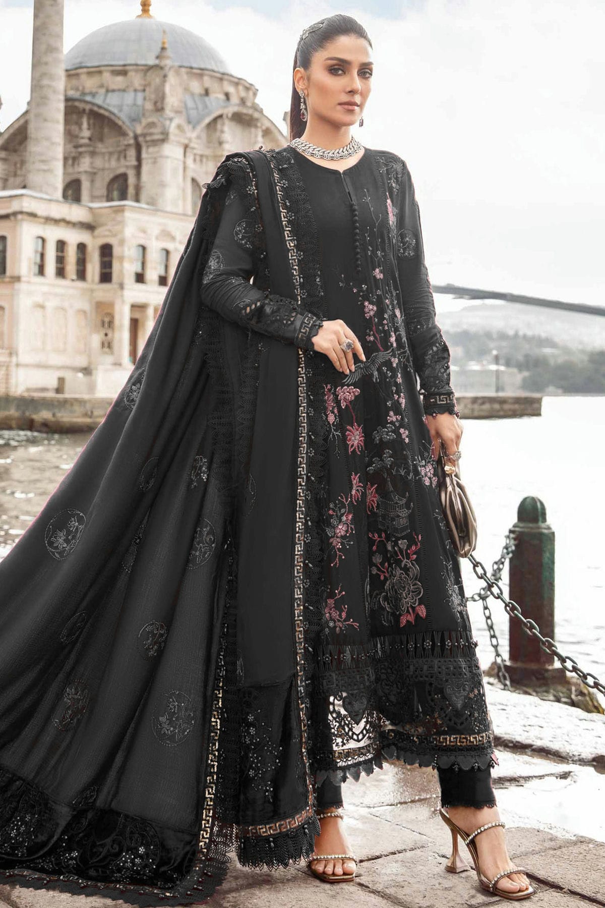 Light Black Colour Rayon Semi Stitched Pakistani Suit