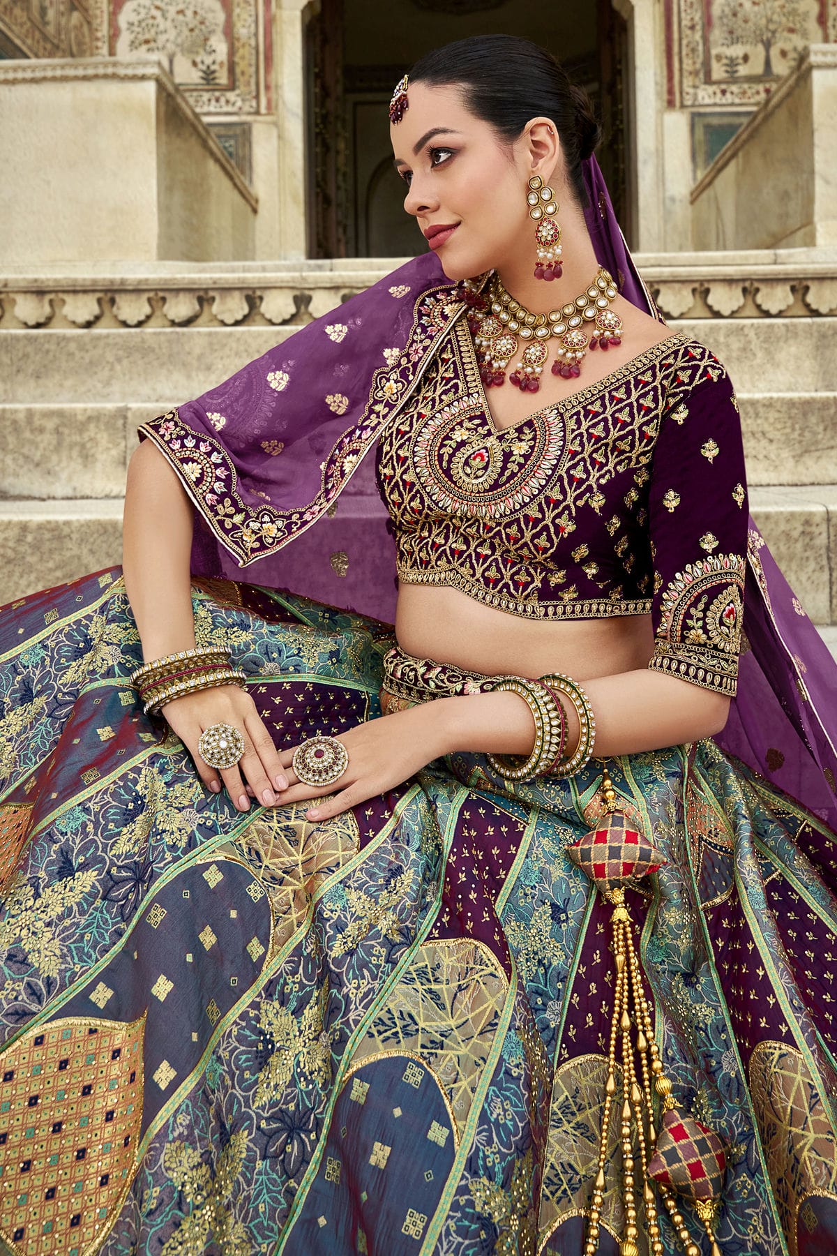 Light Blue Colour Banarasi Silk Bridal Lehenga Choli