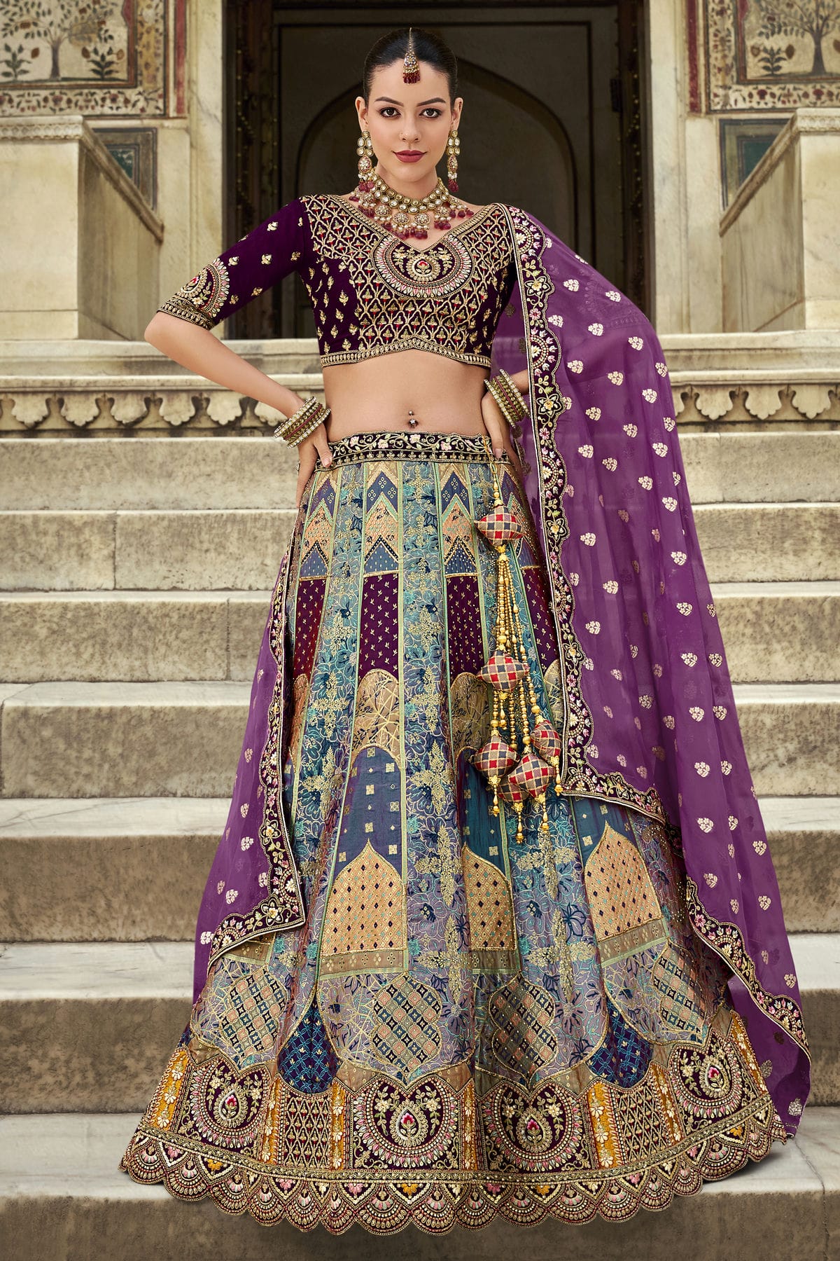 Light Blue Colour Banarasi Silk Bridal Lehenga Choli