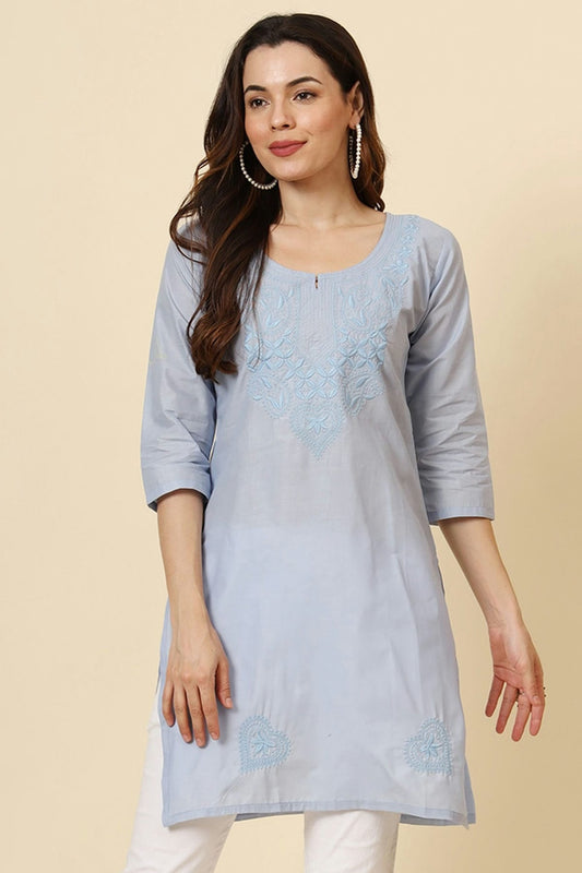 Light Blue Colour Cotton Readymade Top