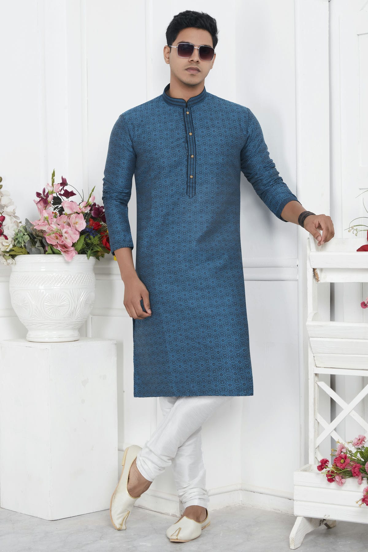 Light Blue Colour Jacquard Silk Brocade Kurta Pajama VSKP1230220