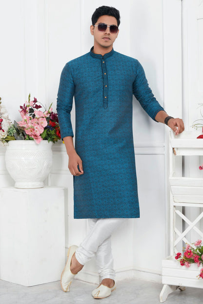 Light Blue Colour Jacquard Silk Brocade Kurta Pajama VSKP1230220