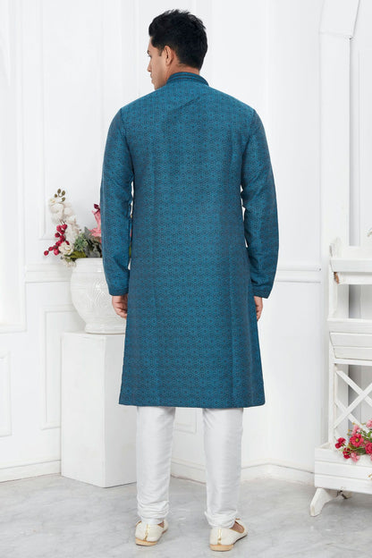 Light Blue Colour Jacquard Silk Brocade Kurta Pajama VSKP1230220