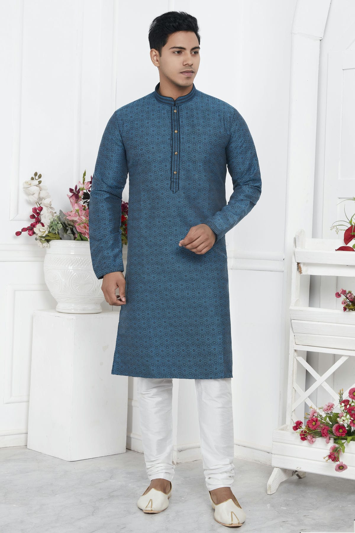 Light Blue Colour Jacquard Silk Brocade Kurta Pajama